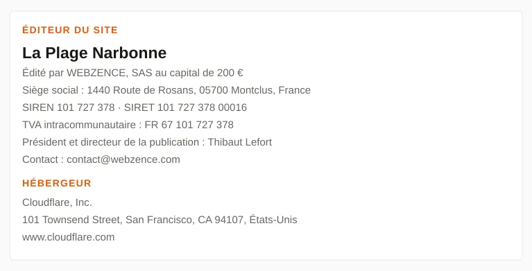 Coordonnées légales de l&rsquo;éditeur et de l&rsquo;hébergeur du site