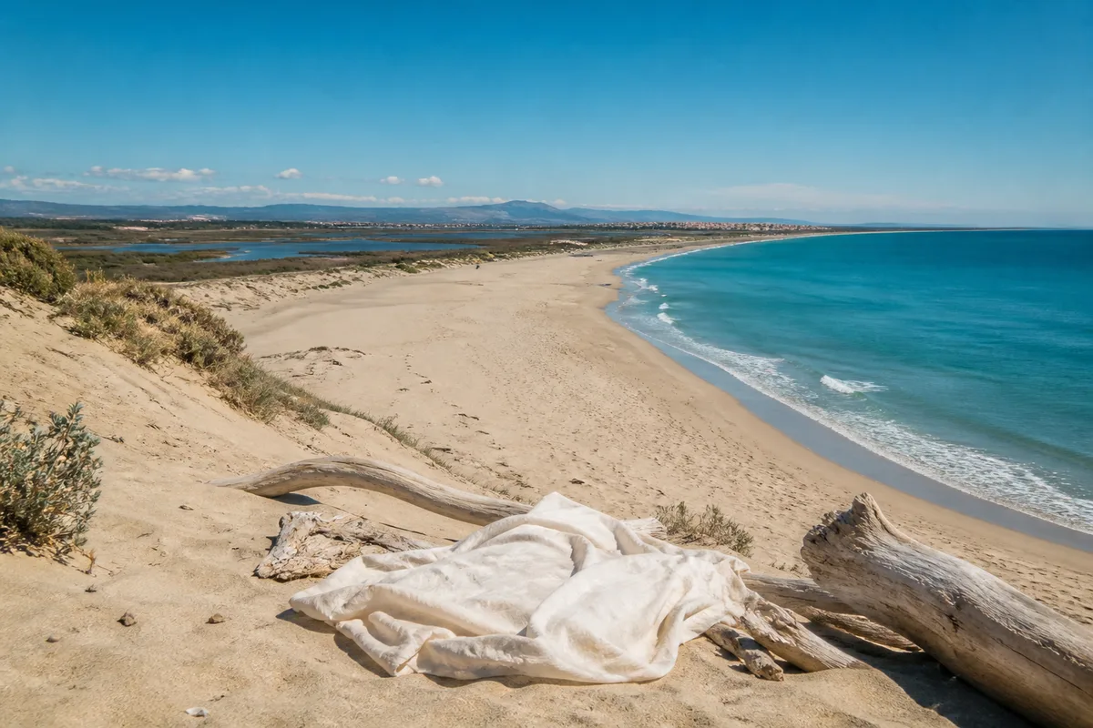 Vue du littoral audois avec ses longues plages de sable et ses étangs en arrière-plan